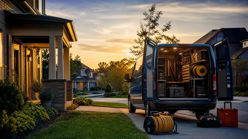 Service van and equipment outside a suburban home, Connecticut Zoning and Building Permits for a New Business