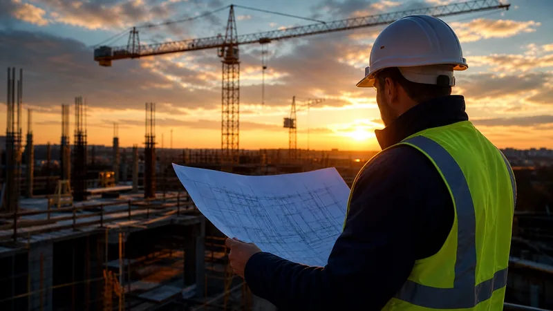 Contractor reviewing blueprints at a jobsite, How to Start a General Contracting Business in Connecticut